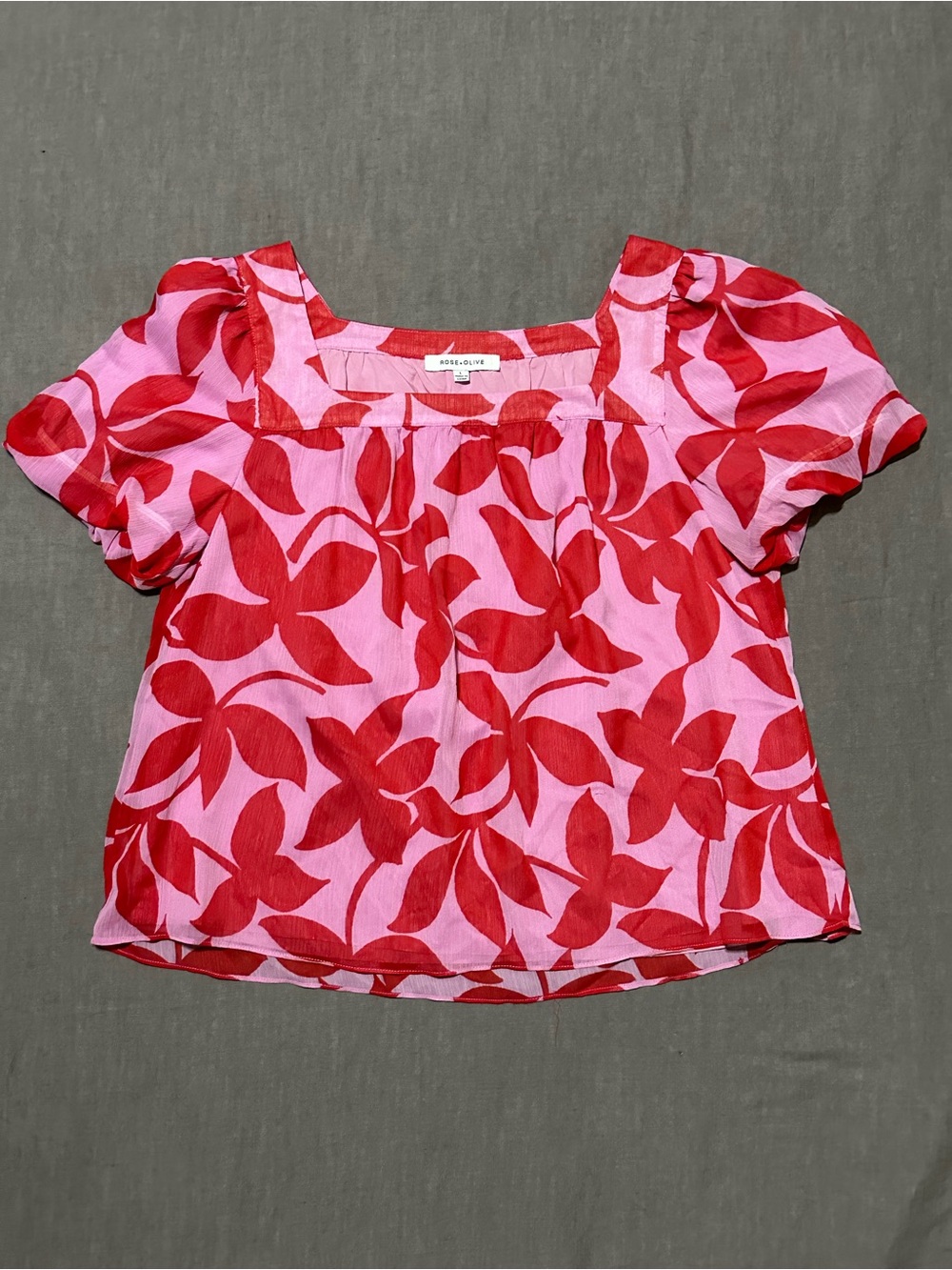 Rose & Olive Pink Top with Red Floral Print